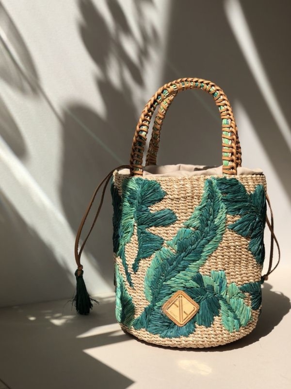 Aranaz Nana Embroidered Palm Bucket Bag